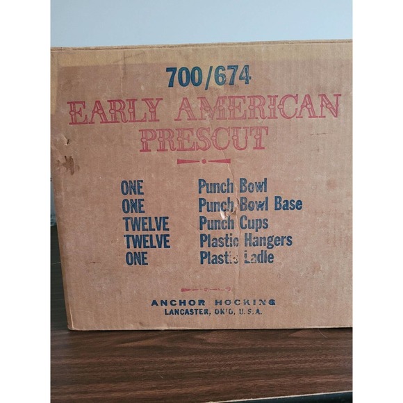 ANCHOR HOCKING Early American Prescut 700/674 Punch Bowl Set with cups ladle - Picture 14 of 14